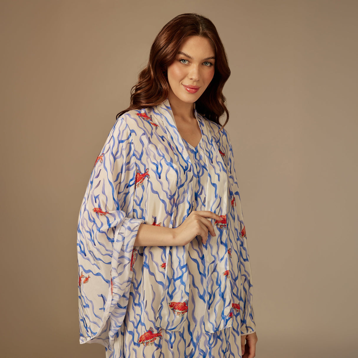 White And blue The Red Sea Breeze: Fish Motif Kaftan - Noētic