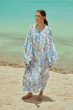 White And blue The Red Sea Breeze: Fish Motif Kaftan - Noētic