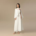 White Embroidered Cape Sleeve Crepe Dress - Noētic
