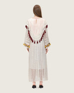 White Embroidered Lace Maxi Kaftan with Handmade Tassels - Noētic