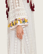 White Embroidered Lace Maxi Kaftan with Handmade Tassels - Noētic