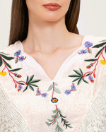 White Embroidered Lace Maxi Kaftan with Handmade Tassels - Noētic