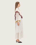 White Embroidered Lace Maxi Kaftan with Handmade Tassels - Noētic