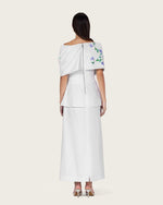 White Floral Crepe Maxi Dress with Off-Shoulder Neckline - Noētic