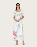 White Floral Crepe Maxi Dress with Off-Shoulder Neckline - Noētic