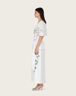 White Floral Crepe Maxi Dress with Off-Shoulder Neckline - Noētic