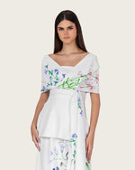 White Floral Crepe Maxi Dress with Off-Shoulder Neckline - Noētic
