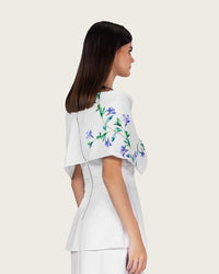 White Floral Crepe Maxi Dress with Off-Shoulder Neckline - Noētic
