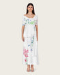 White Floral Crepe Maxi Dress with Off-Shoulder Neckline - Noētic