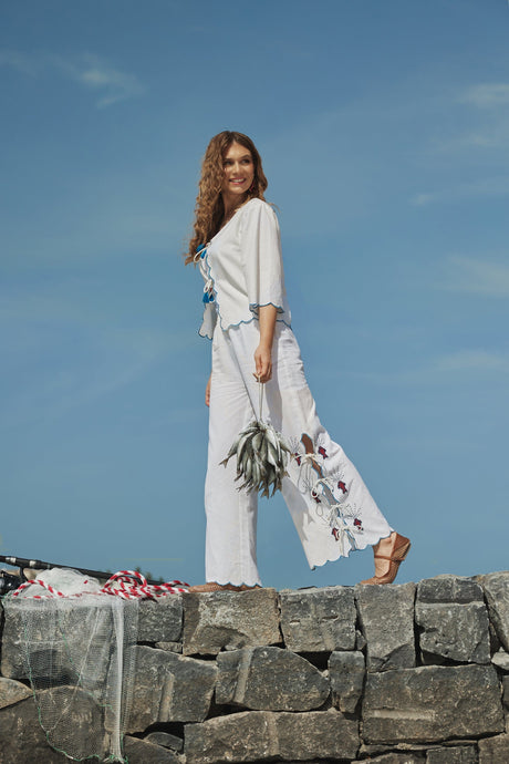 White Hand Beaded Fish Decorated Cotton Set - Noētic