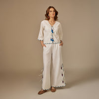 White Hand Beaded Fish Decorated Cotton Set - Noētic