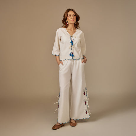 White Hand Beaded Fish Decorated Cotton Set - Noētic