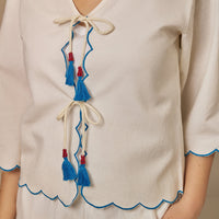 White Hand Beaded Fish Decorated Cotton Set - Noētic