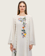 White Maxi Net Fabric Kaftan with Floral Embroidery - Noētic