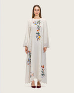 White Maxi Net Fabric Kaftan with Floral Embroidery - Noētic