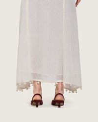 White Maxi Net Fabric Kaftan with Floral Embroidery - Noētic