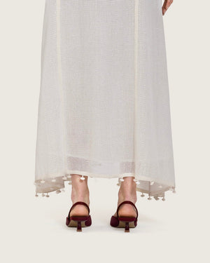 White Maxi Net Fabric Kaftan with Floral Embroidery - Noētic