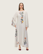 White Maxi Net Fabric Kaftan with Floral Embroidery - Noētic