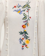White Maxi Net Fabric Kaftan with Floral Embroidery - Noētic