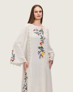 White Maxi Net Fabric Kaftan with Floral Embroidery - Noētic