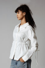White Poplin Shirt with Drawstring Details - Noētic
