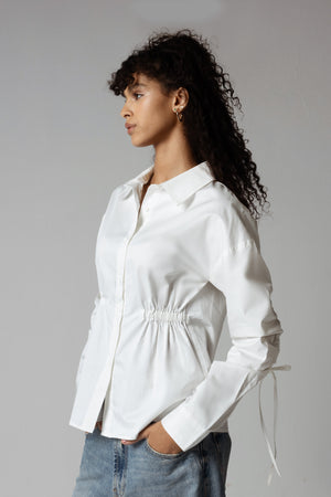 White Poplin Shirt with Drawstring Details - Noētic