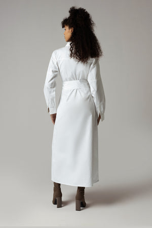 White Poplin Shirt with Tie Belt Dress - Noētic