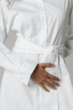 White Poplin Shirt with Tie Belt Dress - Noētic