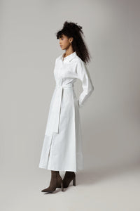 White Poplin Shirt with Tie Belt Dress - Noētic