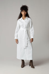 White Poplin Shirt with Tie Belt Dress - Noētic