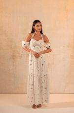 White Tropical Whisper: Tie Neck Maxi Linen Dress - Noētic