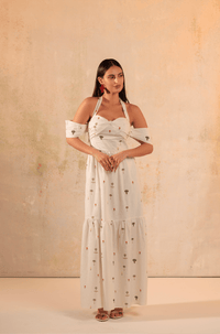 White Tropical Whisper: Tie Neck Maxi Linen Dress - Noētic