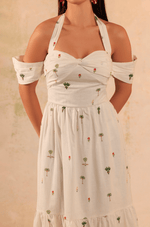 White Tropical Whisper: Tie Neck Maxi Linen Dress - Noētic