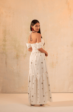 White Tropical Whisper: Tie Neck Maxi Linen Dress - Noētic