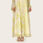 Yellow Floral Chiffon Dress with Bell Sleeves - Noētic