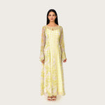 Yellow Floral Chiffon Dress with Bell Sleeves - Noētic