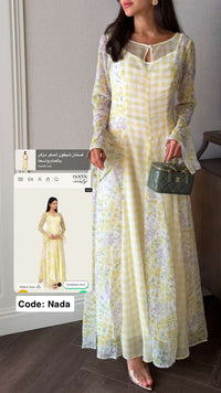 Yellow Floral Chiffon Dress with Bell Sleeves - Noētic