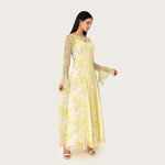 Yellow Floral Chiffon Dress with Bell Sleeves - Noētic