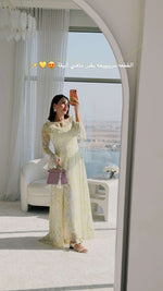 Yellow Floral Chiffon Dress with Bell Sleeves - Noētic
