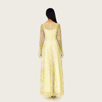 Yellow Floral Chiffon Dress with Bell Sleeves - Noētic