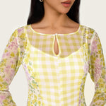 Yellow Floral Chiffon Dress with Bell Sleeves - Noētic