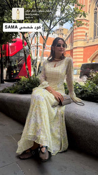 Yellow Floral Chiffon Dress with Bell Sleeves - Noētic