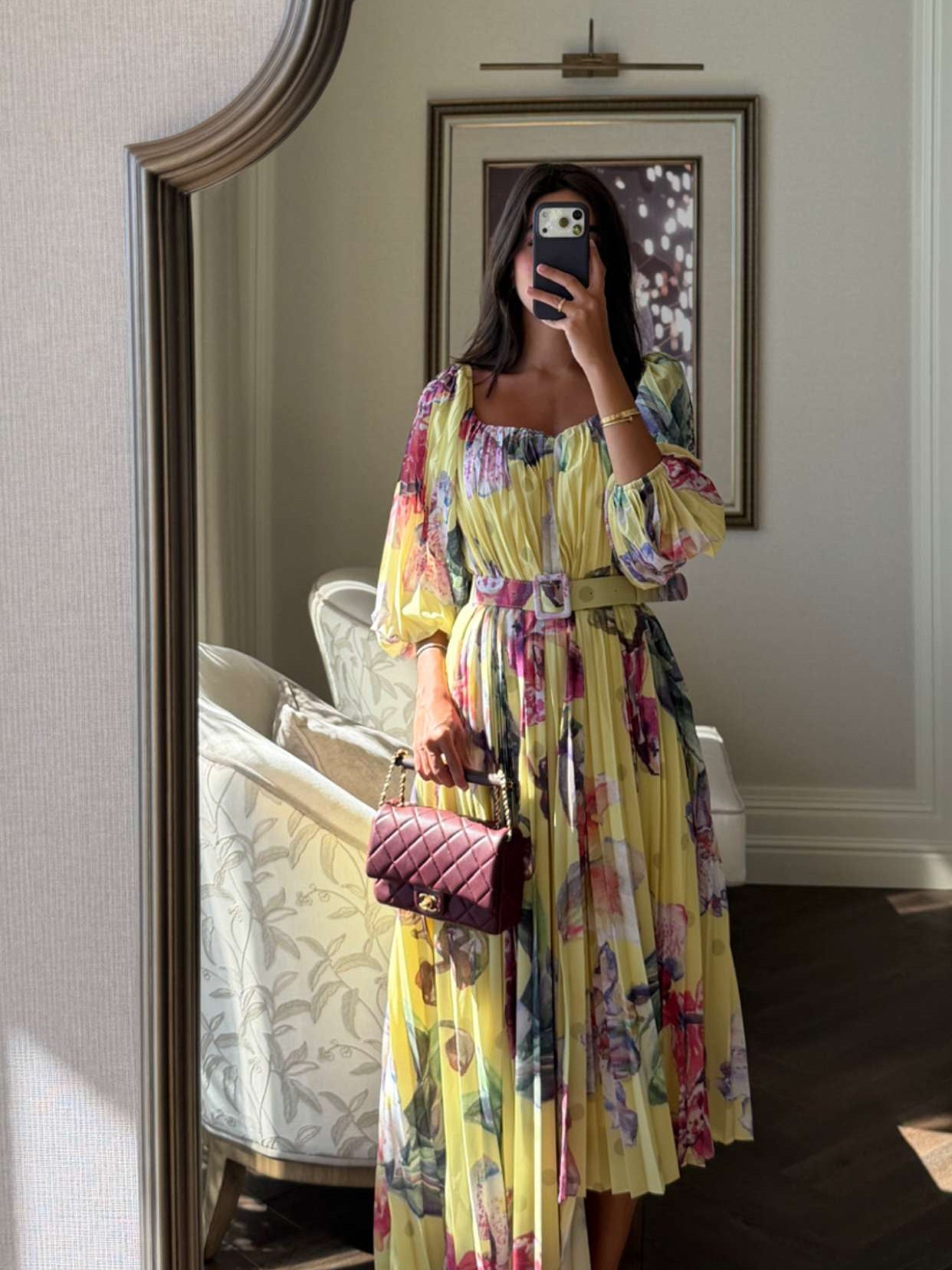 chiffon midi dress pleated Self-Portrait Cold-Shoulder Pleated Chiffon Midi Dress