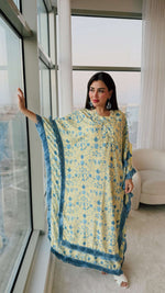 Yellow Satin Printed Dress with Fringes & 3D Floral Details - Noētic