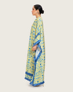 Yellow Satin Printed Dress with Fringes & 3D Floral Details - Noētic