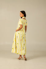 Yellow with Vibrant Summery Print Lightweight Linen Dress - Noētic