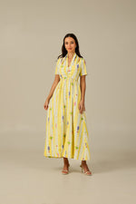 Yellow with Vibrant Summery Print Lightweight Linen Dress - Noētic