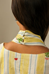 Yellow with Vibrant Summery Print Lightweight Linen Dress - Noētic