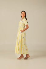 Yellow with Vibrant Summery Print Lightweight Linen Dress - Noētic