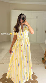 Yellow with Vibrant Summery Print Lightweight Linen Dress - Noētic